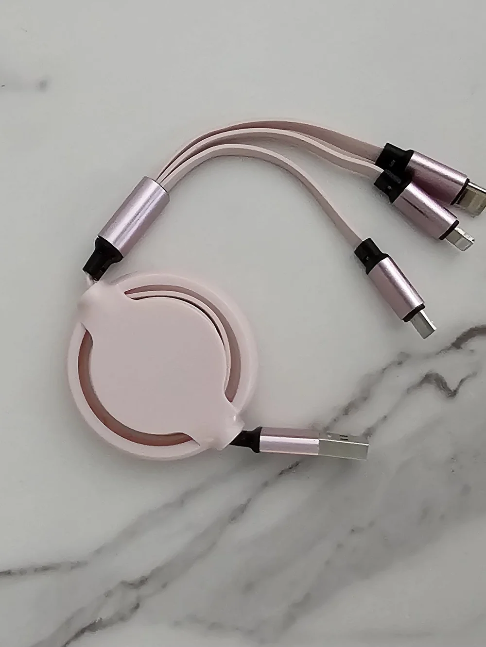 Multi-Connector Retractable Charging Cable - Pink